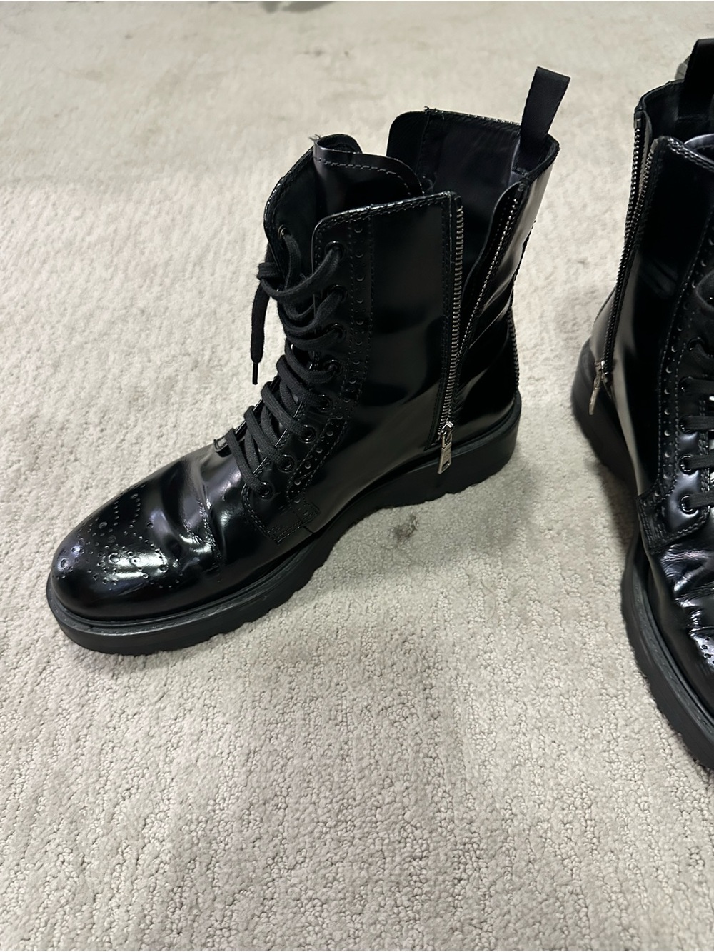 Prada Women’s Black Patent Lace-Up Wingtip Combat Boots - Picture 5 of 6